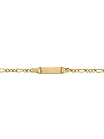 10, 14, 18 Karat Yellow Gold Hollow Figaro 3.0 mm Italian Kids And Womans Id Bracelet