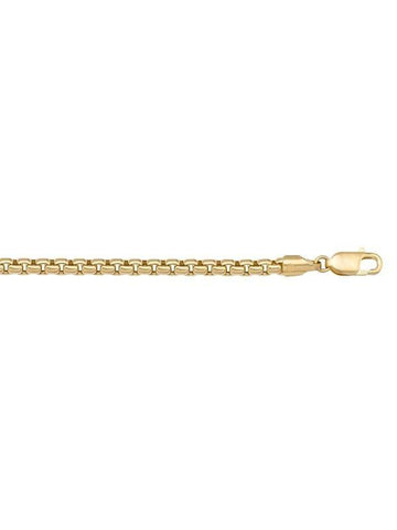 10K, 14K, 18K Yellow Gold Hollow Box 3.6 mm Italian Bracelet